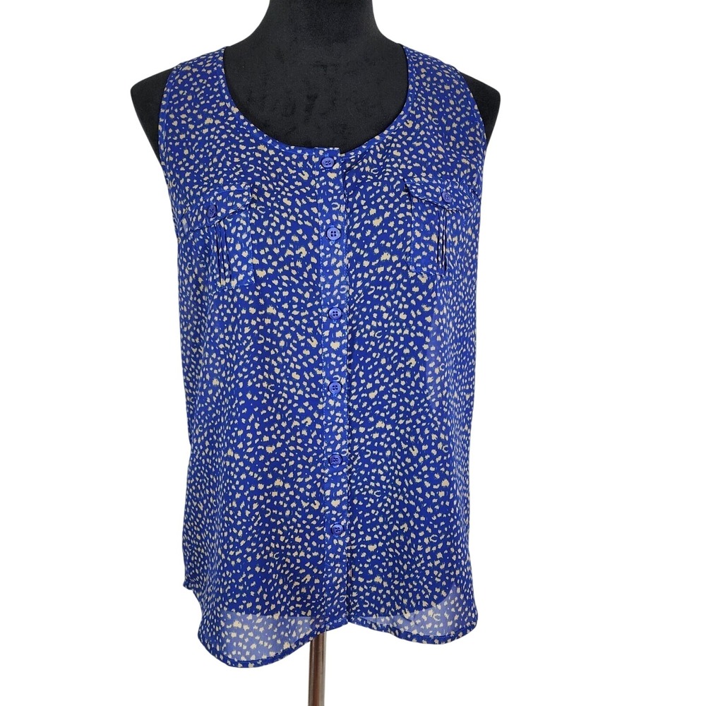 MINE Sz Medium Blue Anthropologie Sheer Chiffon Racerback Pocket Beach Tank Top